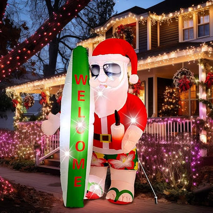 VIHOSE 5.4 Ft Christmas in July Inflatable Decorations Hawaiian Tropical Santa Claus on Beach Blow Up Yard Decor Build in Led Lights for Indoor Outdoor Garden Lawn Holiday Party