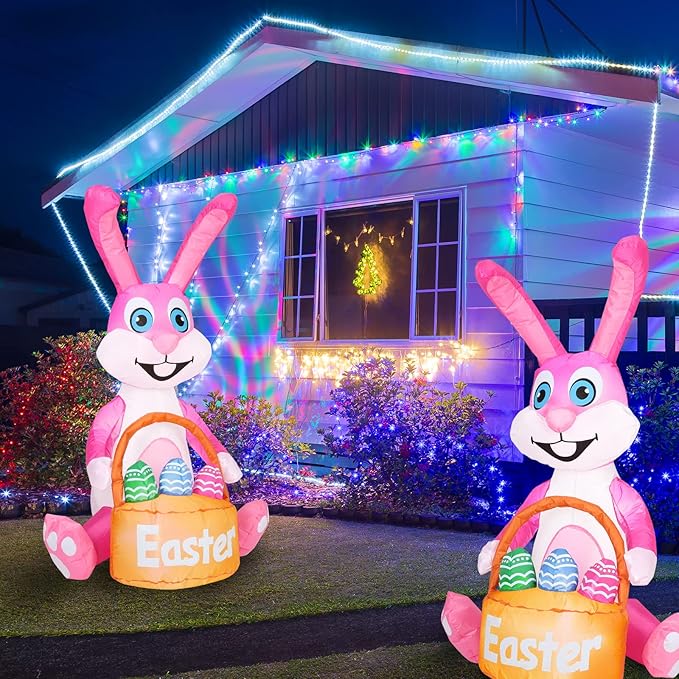 4FT Easter Inflatable Bunny with Egg Blow up Outdoor Yard Decorations - Built-in LED Lights for Easter, Holiday, Party, Yard, Garden, Lawn