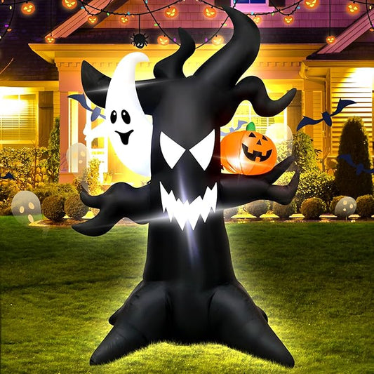 Spooky 6FT Halloween Inflatable Decor Ghost Tree with Pumpkin Indoor Outdoor Haunted Yard Decoration with LED Lights, Halloween Blow Up Lawn Garden Party Decorations