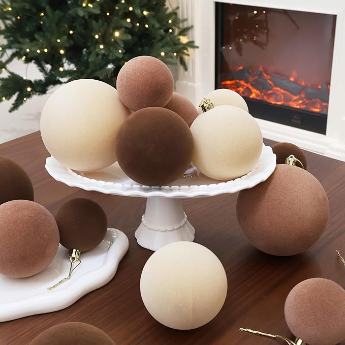 3.15inch Velvet Christmas Ornaments for Xmas Tree, 12 pcs Flocked Christmas Balls Set Assortment for Holiday Decor Multicolor