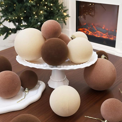 3.15inch Velvet Christmas Ornaments for Xmas Tree, 12 pcs Flocked Christmas Balls Set Assortment for Holiday Decor Multicolor