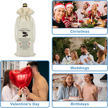 Master's Degree Gift Graduation Wine Gift Bags MSW Degree Gift Graduation Gifts for Her Him Masters Degree Gift Wine Bottle Cover Graduation Party Decorative Friend Sister Daughter Encouragement Gift