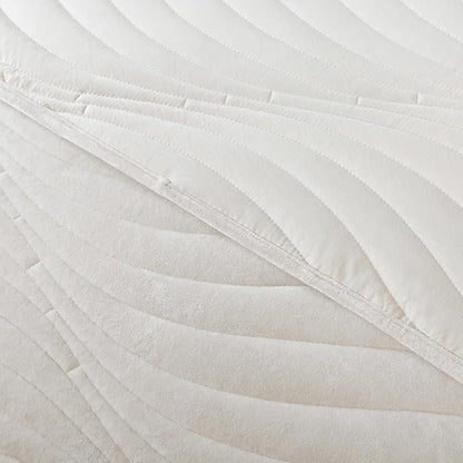 HoneiLife King Quilt Bedding Set - Velvet Quilt Sets 3-Pieces, Lightweight Bedspreads Solid Coverlets Retro Bed Cover Quilt King Size All Season Quilts, Nature White