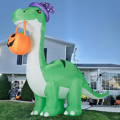 ININ 10FT Giant Halloween Inflatable Dinosaur Decorations Outdoor,Halloween Blow Up Yard Decorations Built-in LED Lights,Halloween Party Decor,for Yard/Lawn/Garden.