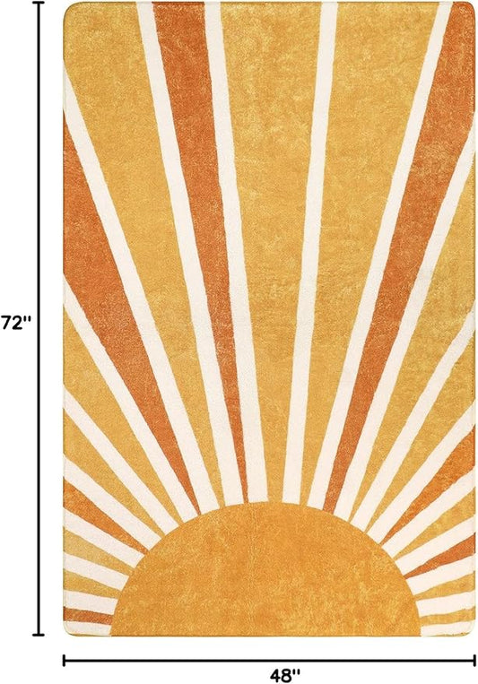Lahome Sun Print Machine Washable Area Rugs-4x6 Rug for Bedroom, Large Non-Slip Throw Rugs for Living Room, Boho Kids Nursery Rug Carpet for Entryway Dinning Room Office Rug Decor (4'x6', Rainbow Sun)
