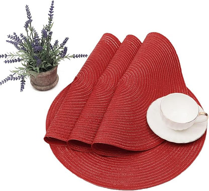SHACOS Round Braided Placemats Set of 8 Washable 15 inch Round Table Mats Non Slip Woven Place Mats for Dining Table (Red, 8)