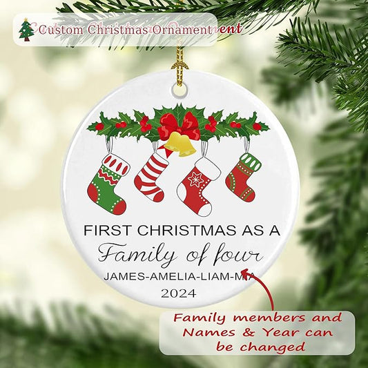 Fun Personalized First Christmas Stockings Ornament, Custom Name Gifts for New Parents, Customized New Family Xmas Tree Decor
