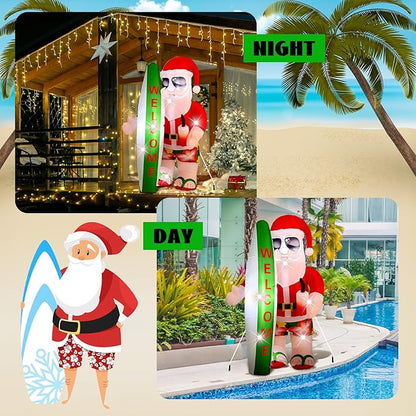 VIHOSE 5.4 Ft Christmas in July Inflatable Decorations Hawaiian Tropical Santa Claus on Beach Blow Up Yard Decor Build in Led Lights for Indoor Outdoor Garden Lawn Holiday Party