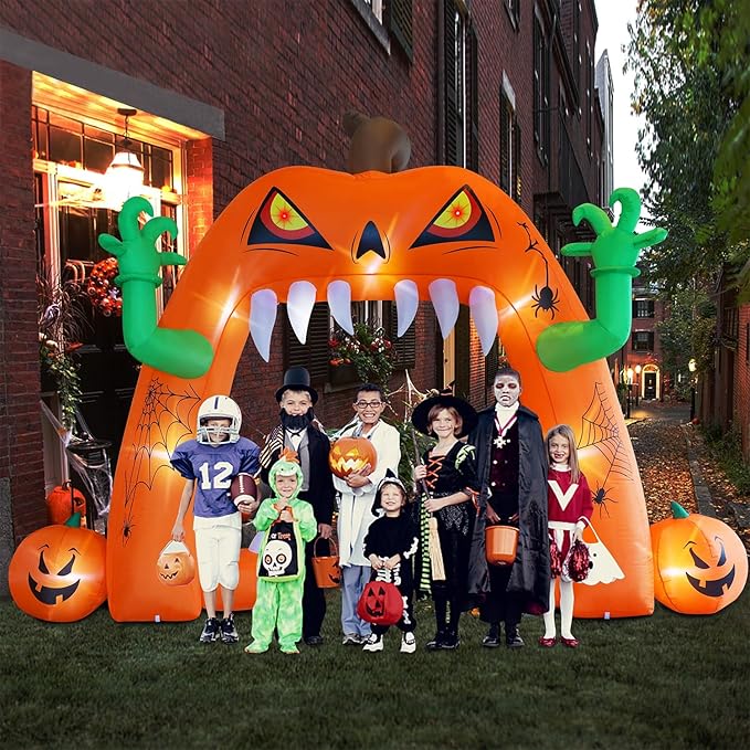 Juegoal Halloween Inflatable Lighted Pumpkin Archway 13 FT(L) x 10 FT(H), Giant Jack-O-Lantern Lawn Arch with Build-in LED, Animated Halloween Yard Prop, Outdoor Holiday Blow up Decor