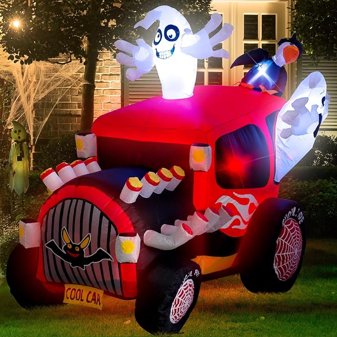 5 Foot Tall Halloween Inflatable Ghost in The Car LED Lights Decor Outdoor Indoor Holiday Decorations,Blow up Lighted Yard Decor, Giant Lawn Inflatable Home Garden Party Decoration