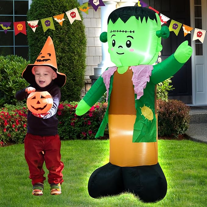 4FT Green Ghost Halloween Inflatable Decor Halloween Parties Holiday Decor Blow Up Decoration with LED Lights Indoor Outdoor Yard Graden Inflatable Decor