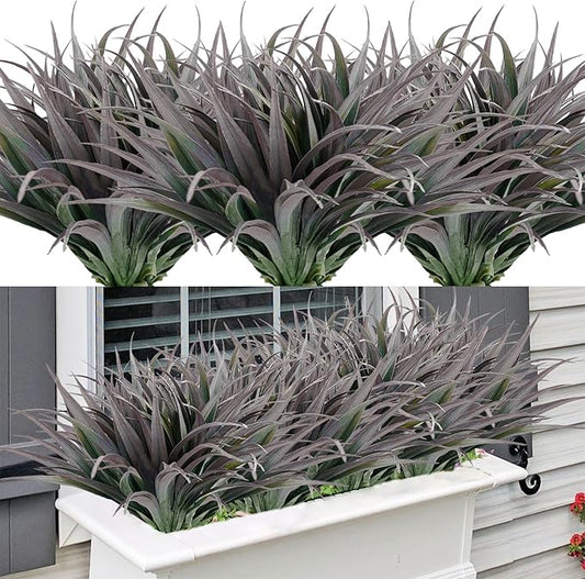Artificial Fake Grass, 12 PCS Outdoor Faux Grasses Plastic Plants Greenery UV Resistant for Outside Home Window Box Garden Office Patio Hanging Planter Front Porch Décor (Dark Green +Red)