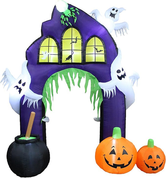 9 Foot Tall Halloween Inflatable Castle Archway with Pumpkins Spider Ghosts Cauldron LED Lights Decor Outdoor Indoor Holiday Decorations, Lighted Yard Blowup, Lawn Blow Up Home Family Party