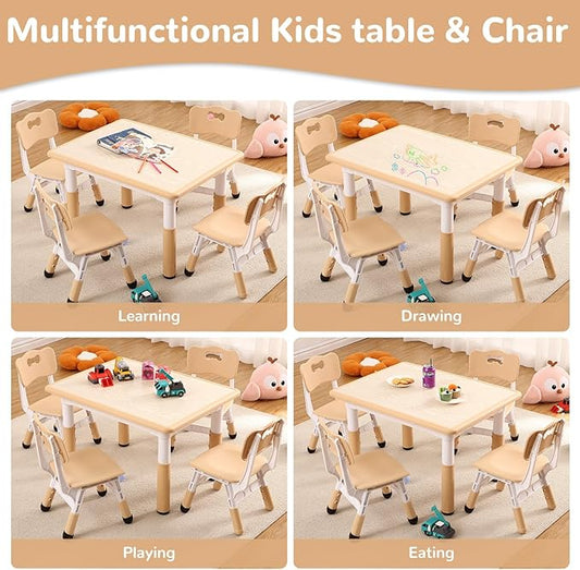 Kids Table and Chairs Set, Height Adjustable Desk With 4 Seats for Ages 2-10,Arts & Crafts Table,Graffiti Desktop, Non-Slip Legs, Max 300lbs, Children Multi-Activity Table for Classrooms,Daycares,Home