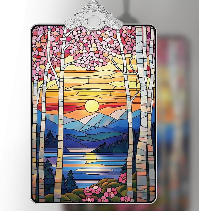 Sunset Landscape Stained Glass 2025 Christmas Ornament, Nature Scene Hanging Decoration for Christmas Tree, Gift Exchange or Stocking Stuffer, 3.8 x 2.4 Inch