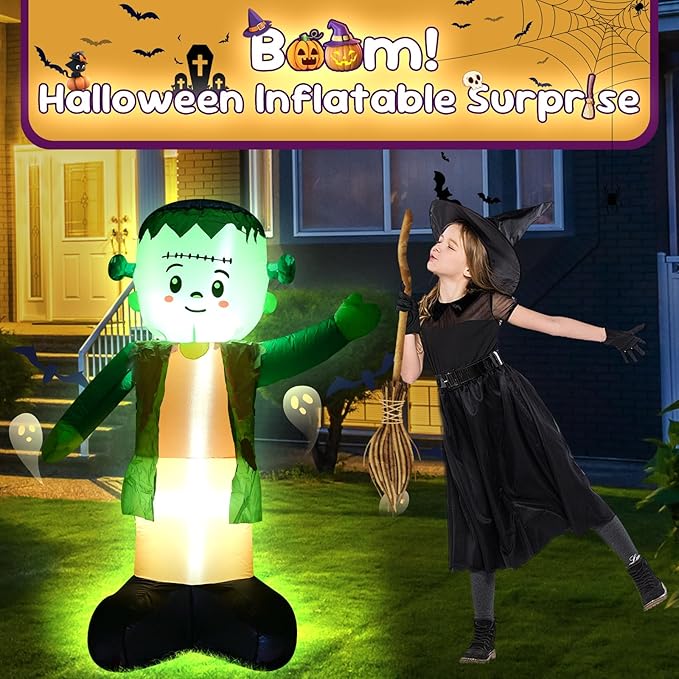 4FT Green Ghost Halloween Inflatable Decor Halloween Parties Holiday Decor Blow Up Decoration with LED Lights Indoor Outdoor Yard Graden Inflatable Decor