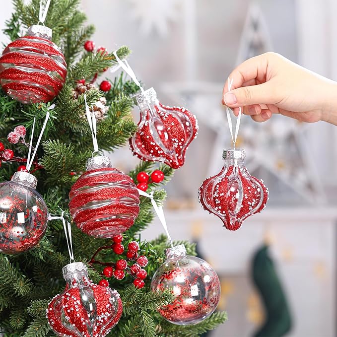 9 Pcs 3.15" Clear Christmas Ball Ornaments Xmas Ball Decorations Set Shatterproof Decorative Hanging Ornaments for Christmas Tree Home Wedding Party Office Decor(Red)