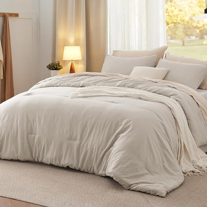Bedsure Queen Size Comforter Set, Sand Soft Prewashed Bedding for All Seasons, 3 Pieces GentleSoft™ Warm Down Alternative Bed Set, 1 Lightweight Comforter (90"x90") and 2 Pillowcases (20"x26")