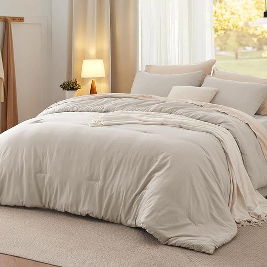 Bedsure Queen Size Comforter Set, Sand Soft Prewashed Bedding for All Seasons, 3 Pieces GentleSoft™ Warm Down Alternative Bed Set, 1 Lightweight Comforter (90"x90") and 2 Pillowcases (20"x26")