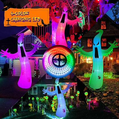 Gardwin 12ft High Halloween Inflatable Ghost Outdoor Decoration, Halloween Blow Up Yard Decoration with Built-in 4 Color LED, Inflatable Halloween Decorations for Indoor and Outdoor Party, Garden Lawn