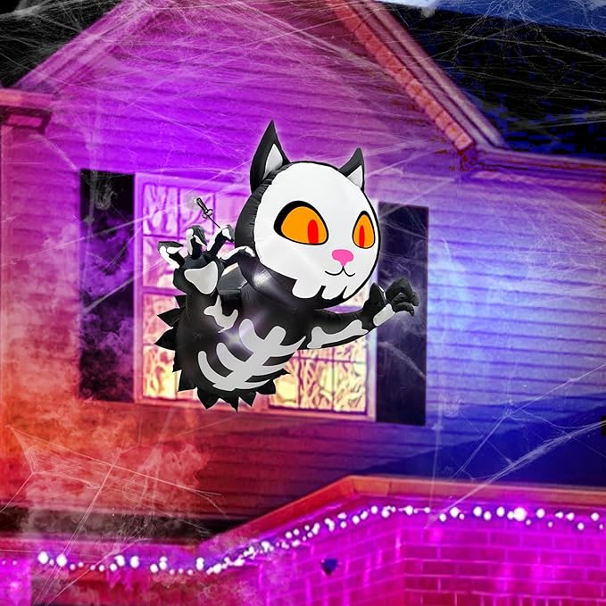 TURNMEON 4 Ft Halloween Inflatable Scary Black Cat Broke Out from Window Outdoor Halloween Decorations Blow Up Skeleton Build-in LED Lights Halloween Party Indoor Outside Home Yard Garden Lawn Decor