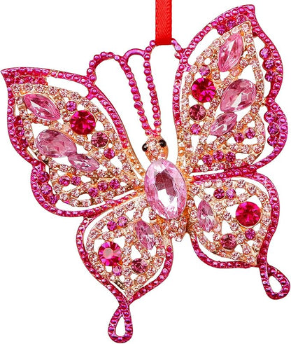 PETCEE Pink Butterfly Christmas Ornaments - 2025 Butterfly Hanging Ornaments for Christmas Tree Decorations Pink Keepsake Gifts for Girls Friends Daughter Sister Mother Granddaughter Grandma