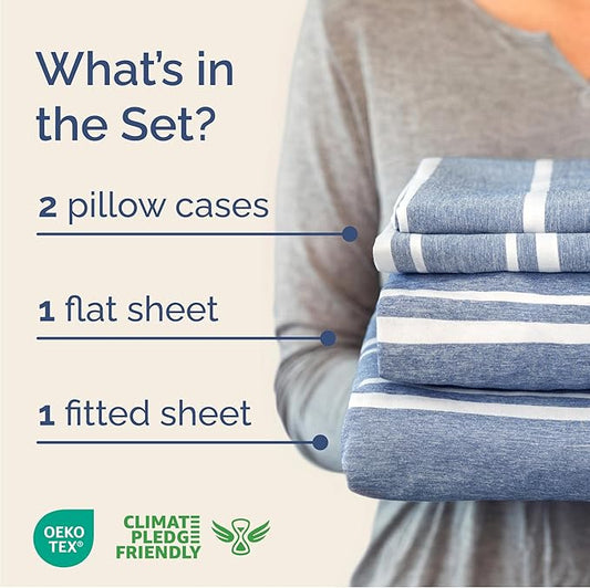 Cal King Size 4 Piece Sheet Set - Comfy Breathable & Cooling Bed Sheets Set - Hotel Luxury Bedding for Women, Men, Kids, Teens, Boys & Girls - Deep Pockets & Wrinkle Free - Oeko-Tex - Blue Stripes 3