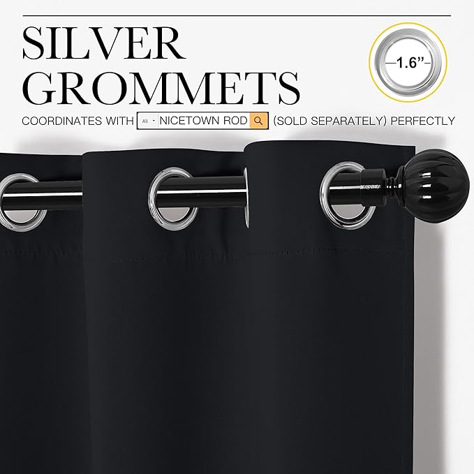 NICETOWN Halloween Blackout Curtain Panels 86 inches - Light Reducing Thermal Insulated Solid Grommet Blackout Curtains/Panels/Drapes for Living Room (Set of 2, 55 inches by 86 Inch, Black)