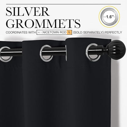 NICETOWN Halloween Blackout Curtain Panels 86 inches - Light Reducing Thermal Insulated Solid Grommet Blackout Curtains/Panels/Drapes for Living Room (Set of 2, 55 inches by 86 Inch, Black)