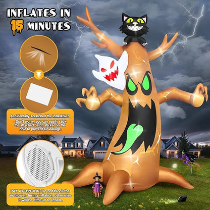 20FT Halloween Inflatable Tree with LED Light, Kalolary Giant Ghost Tree Inflatable Halloween Blow-Up Outdoor Decoration Black Cat Halloween Yard Inflatable for Courtyard Lawn Shopping Mall Street