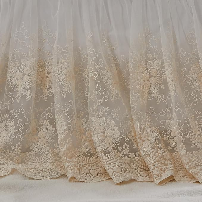 Brandream Boho Bohemian Girl Baby Nursery Lace Crib Bed Skirt Dust Ruffle - Solid Color Romantic Beige Cream Off White Farmhouse Chic 100% Cotton Ruffle Excellent Quality