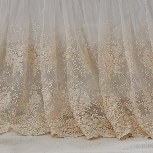 Brandream Boho Bohemian Girl Baby Nursery Lace Crib Bed Skirt Dust Ruffle - Solid Color Romantic Beige Cream Off White Farmhouse Chic 100% Cotton Ruffle Excellent Quality