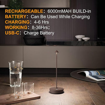 SAKRINGT Cordless Table Lamps Rechargeable, 6000mAh Battery Operated Waterproof Stepless Dimming Modern Portable LED Table Light for Restaurant Dining Patio Outdoor