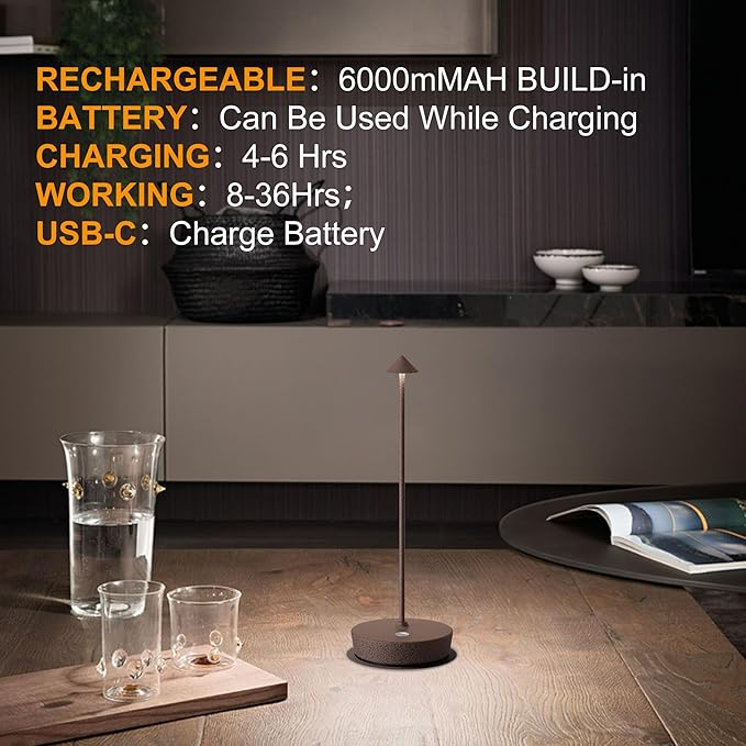 SAKRINGT 2 Pack Cordless Table Lamps Rechargeable, 6000mAh Battery Operated Waterproof Stepless Dimming Modern Portable LED Table Light for Restaurant Dining Patio Outdoor