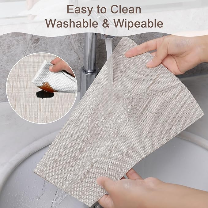 SHACOS Placemats for Round Table Set of 4 Wedge Shaped Placemats Heat Resistant Woven Vinyl PVC Table Mats Wipeable (4, Beige)