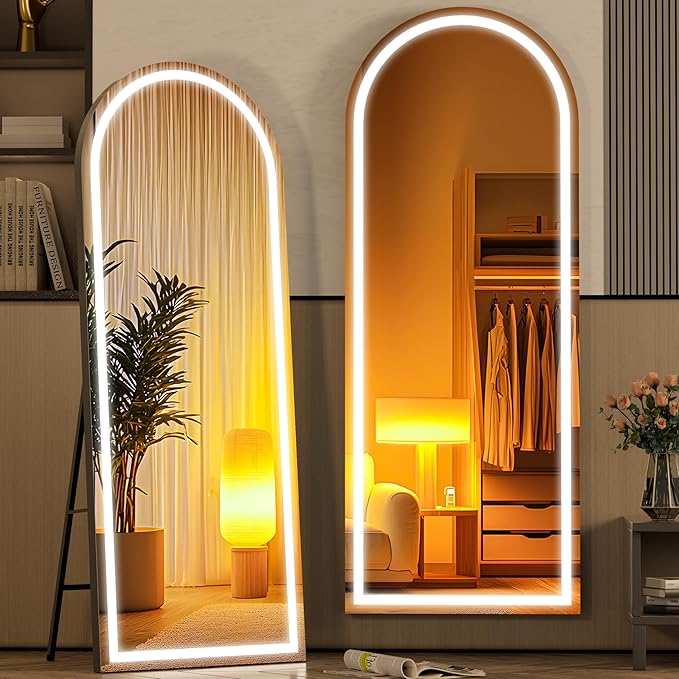 Hasipu 77" x 30" Led Mirror Full Length, Full Length Mirror with Lights Arch Design, Full Length led Mirror,Tempered Glass,Shatter-Proof, Dimming & 3 Color Modes for Bedroom Cloakroom-UL