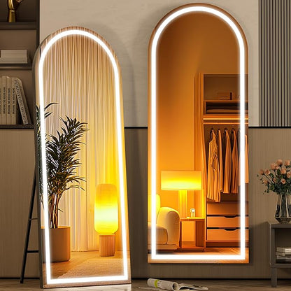Hasipu 77" x 30" Led Mirror Full Length, Full Length Mirror with Lights Arch Design, Full Length led Mirror,Tempered Glass,Shatter-Proof, Dimming & 3 Color Modes for Bedroom Cloakroom-UL