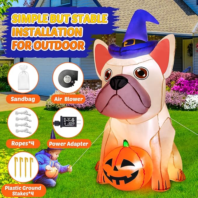 5Ft Halloween Inflatables Decorations Build-in Bright LEDs Blow Up Yard Pumpkin with Witch Hat Halloween Decorations Outdoor Clearance Decor for Holiday Party Indoor Garden Lawn Home