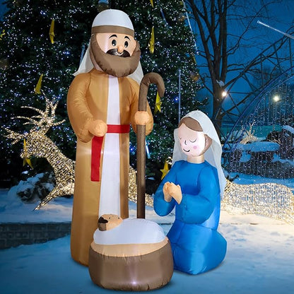DomKom 6ft Christmas Inflatables Nativity Scene Outdoor Decoration，LED Lights Holiday Blow Up Yard Decoration for Holiday Party Garden Yard Lawn Winter Decor