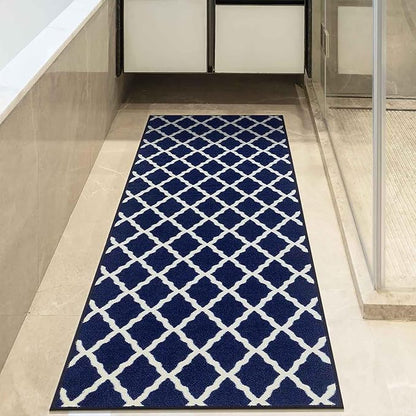Ottomanson Glamour Collection Non-Slip Rubberback Moroccan Trellis Design 2x6 Indoor Runner Rug, 2'2" x 6', Navy