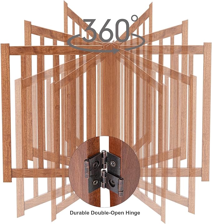 LZRS 2-Panel Wooden Free Standing Foldable Dog Gate – Solid Hardwood 24" High, Step-Over Safety Pet Gate for Doorways, Stairs & Small Spaces - Indoor Use, Oak