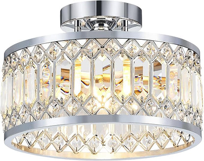 Crystal Ceiling Light Fixture, Modern Semi Flush Mount Ceiling Light, Chrome Lighting Fixtures Ceiling Lamp for Hallway, Kitchen, Entryway, Bedroom, Laundry Room, 1-Light, 11.4 Inch