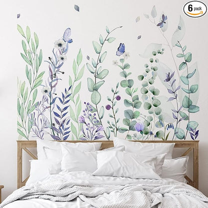 Zonon Flowers Wall Decals Vinyl Dragonflies Flowers Wall Stickers Removable Floral Wall Murals Peel and Stick Colorful Flower Wall Decor for Bedroom Living Room Nursery(Fresh)