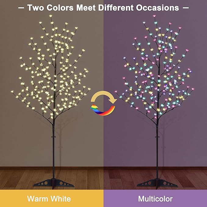 Lightshare Lighted Cherry Blossom Tree, 4FT, 5FT and 6FT, Pack of 3, Warm White to Multicolor, Decorate Home Garden, Summer, Wedding, Birthday, Christmas Holiday, Party, for Indoor and Outdoor Use