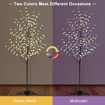 Lightshare Lighted Cherry Blossom Tree, 4FT, 5FT and 6FT, Pack of 3, Warm White to Multicolor, Decorate Home Garden, Summer, Wedding, Birthday, Christmas Holiday, Party, for Indoor and Outdoor Use