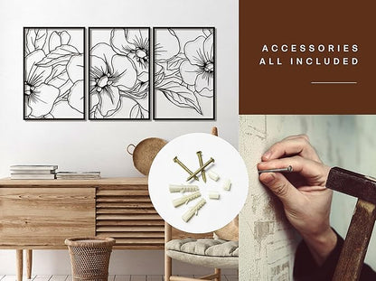 Vivegate Black Minimalist Floral Single Line Metal Wall Art Decor - 18"X12" 3 Packs Black Floral Abstract Minimalist Lines Wall signs for Hanging home wall decor