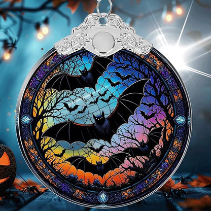Bat Under Moonlight Halloween Christmas Tree Ornament Glass- Hanging Ornaments for Christmas Tree Decorations - Holiday Keepsake Present Exchange Idea