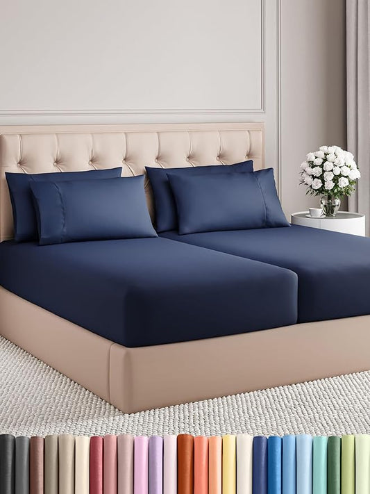 CGK Linens Split King 7 Piece Sheet Set - Cooling Sheets for Hot Sleepers - Hotel Luxury Bedding Set with 8-16 Inch Deep Pockets - 1 Flat & 2 Fitted & 4 Pillowcases - Soft & Wrinkle Free - Split King
