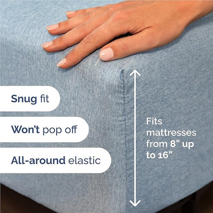 CGK Linens Full 6 Piece Sheet Set - Cooling Sheets for Hot Sleepers - Hotel Luxury Bedding Set with 8-16 Inch Deep Pockets - 1 Flat & 1 Fitted & 4 Pillowcases - Soft and Wrinkle Free - Heathered Blue