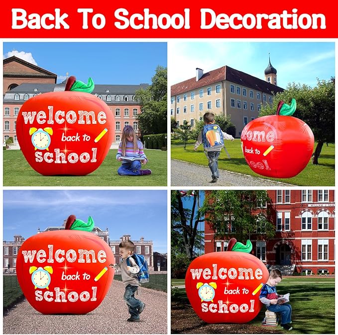 Back to School Inflatable Outdoor Decorations:4.9FT Back to School Decor Built in 2 Bright LED Lights for Classroom Decor Blow up Yard Inflatable Decorations for First Day of School Party Garden Lawn